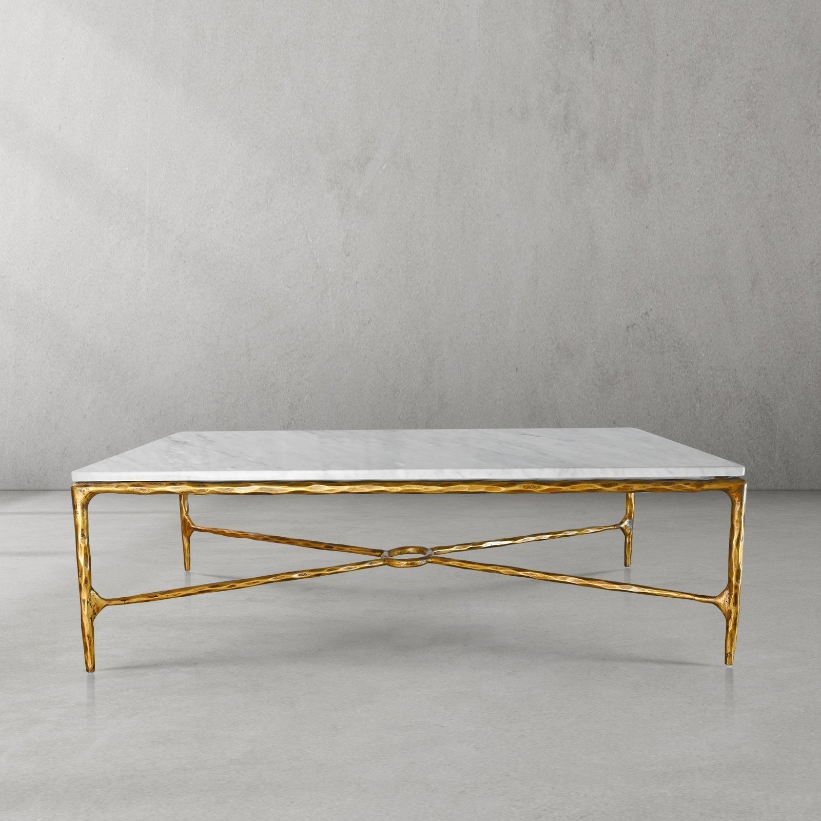 Hand Forged Metal Rectangle Marble Coffee Table