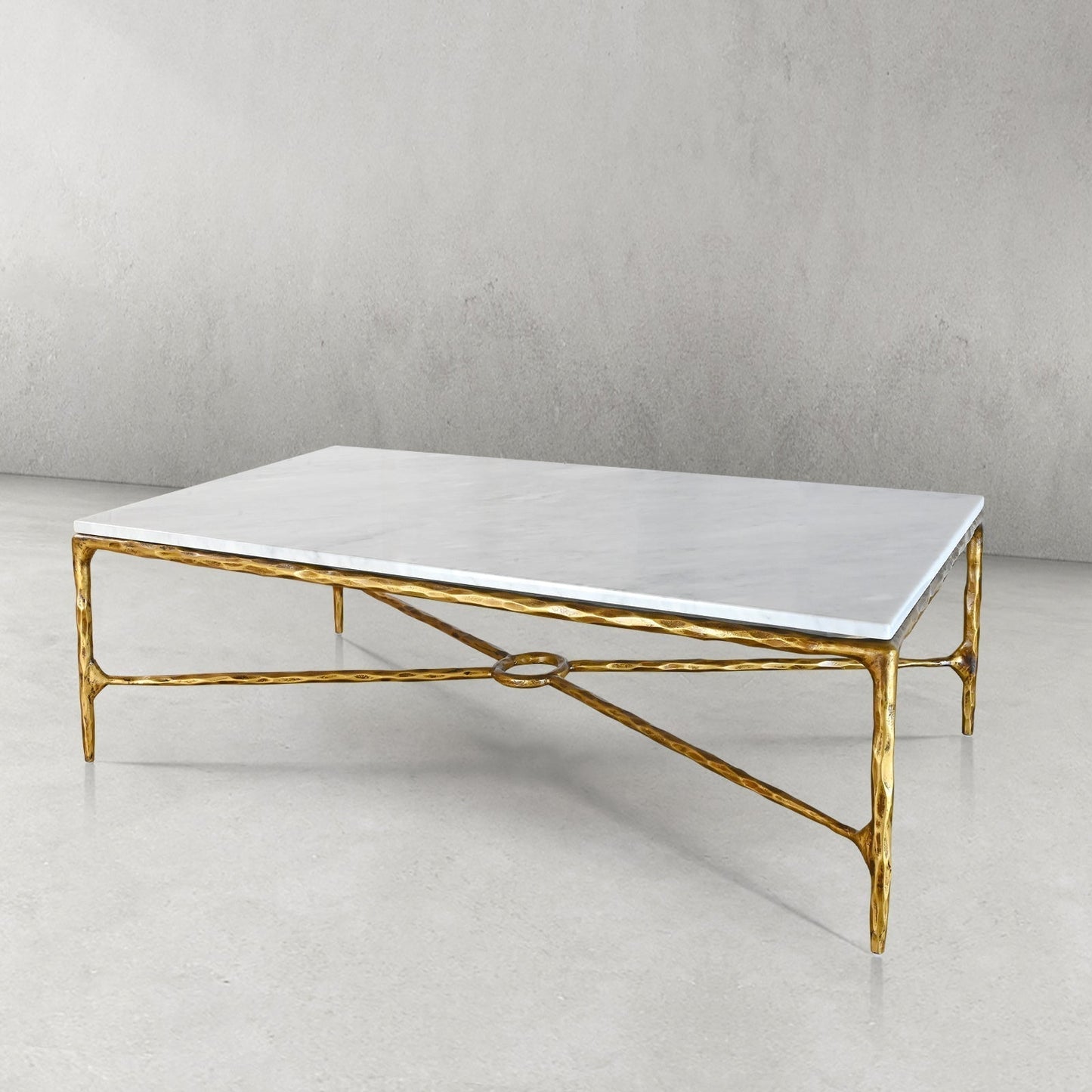 Hand Forged Metal Rectangle Marble Coffee Table