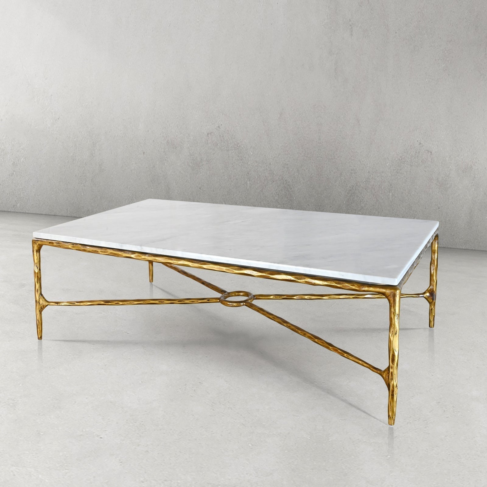 Hand Forged Metal Rectangle Marble Coffee Table