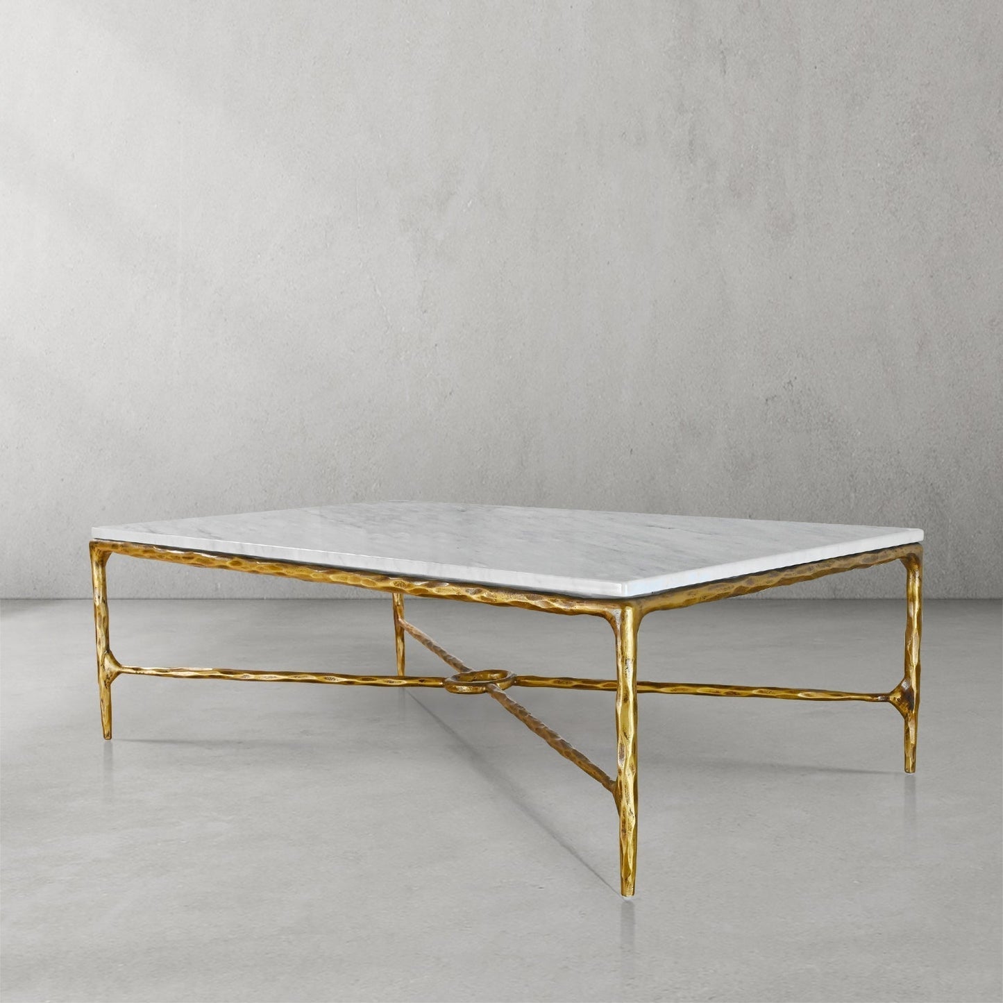 Hand Forged Metal Rectangle Marble Coffee Table