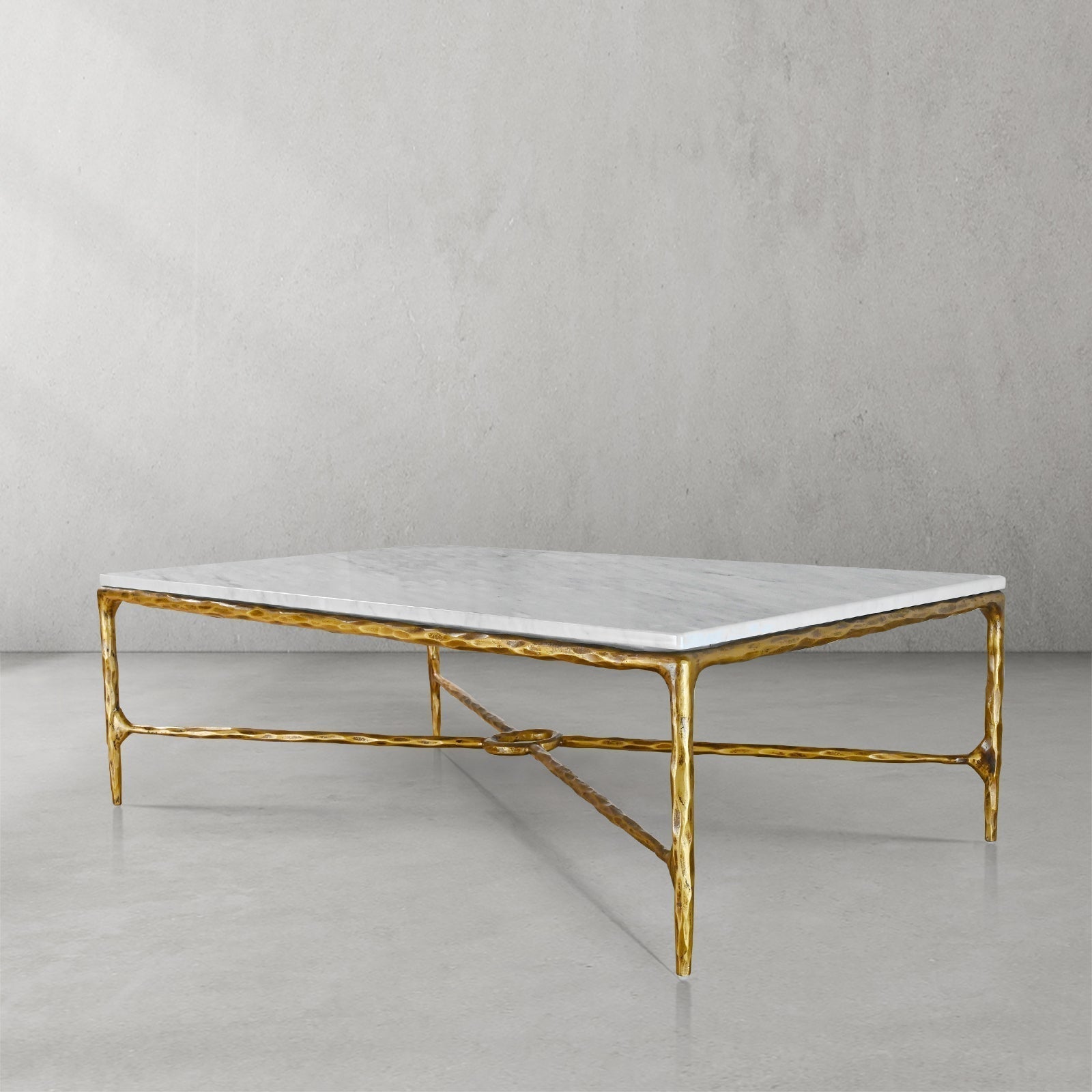 Hand Forged Metal Rectangle Marble Coffee Table