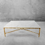 Hand Forged Metal Rectangle Marble Coffee Table
