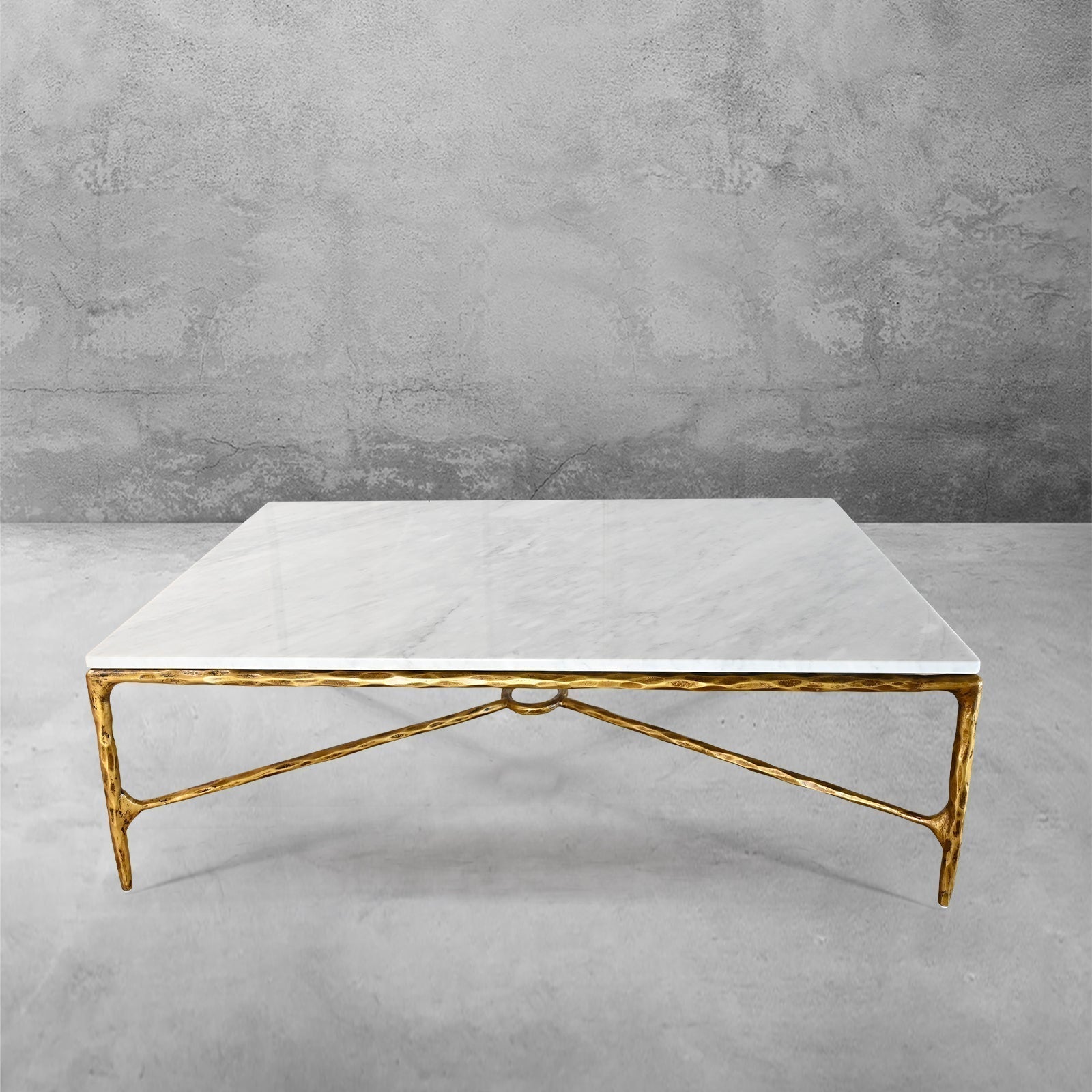 Hand Forged Metal Rectangle Marble Coffee Table