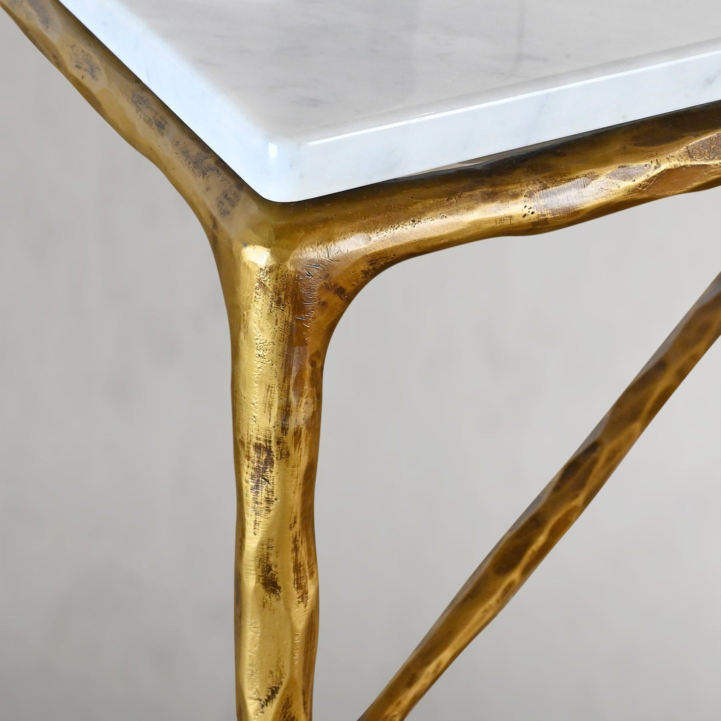 Hand Forged Metal Rectangle Marble Coffee Table