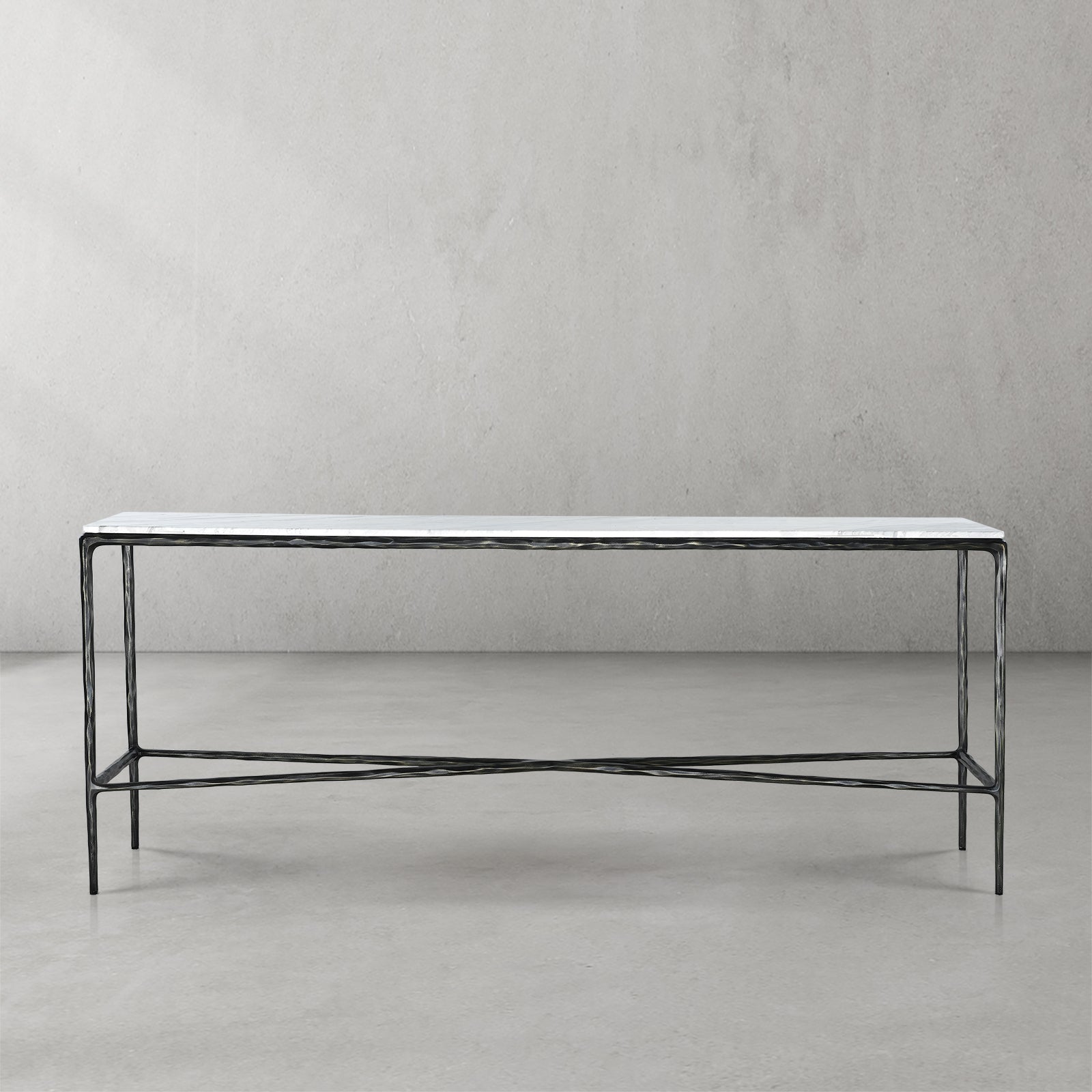 Hand Forged Metal Rectangle Marble Console Table 60" 72"