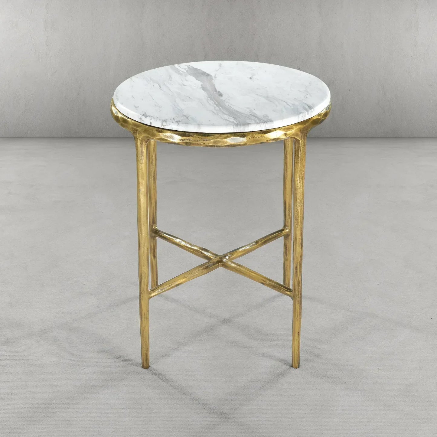 Hand Forged Metal Round Marble Side Table 18" 22"