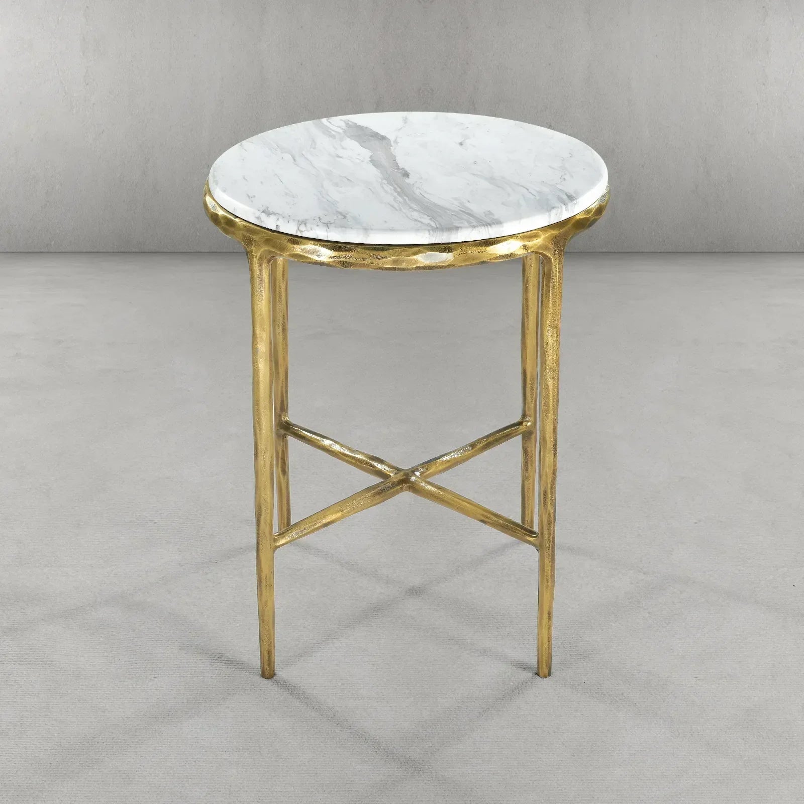 Hand Forged Metal Round Marble Side Table 18" 22"