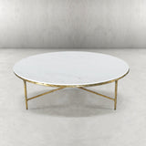 Hand-Forged Metal Marble Round Coffee Table 36" 55"