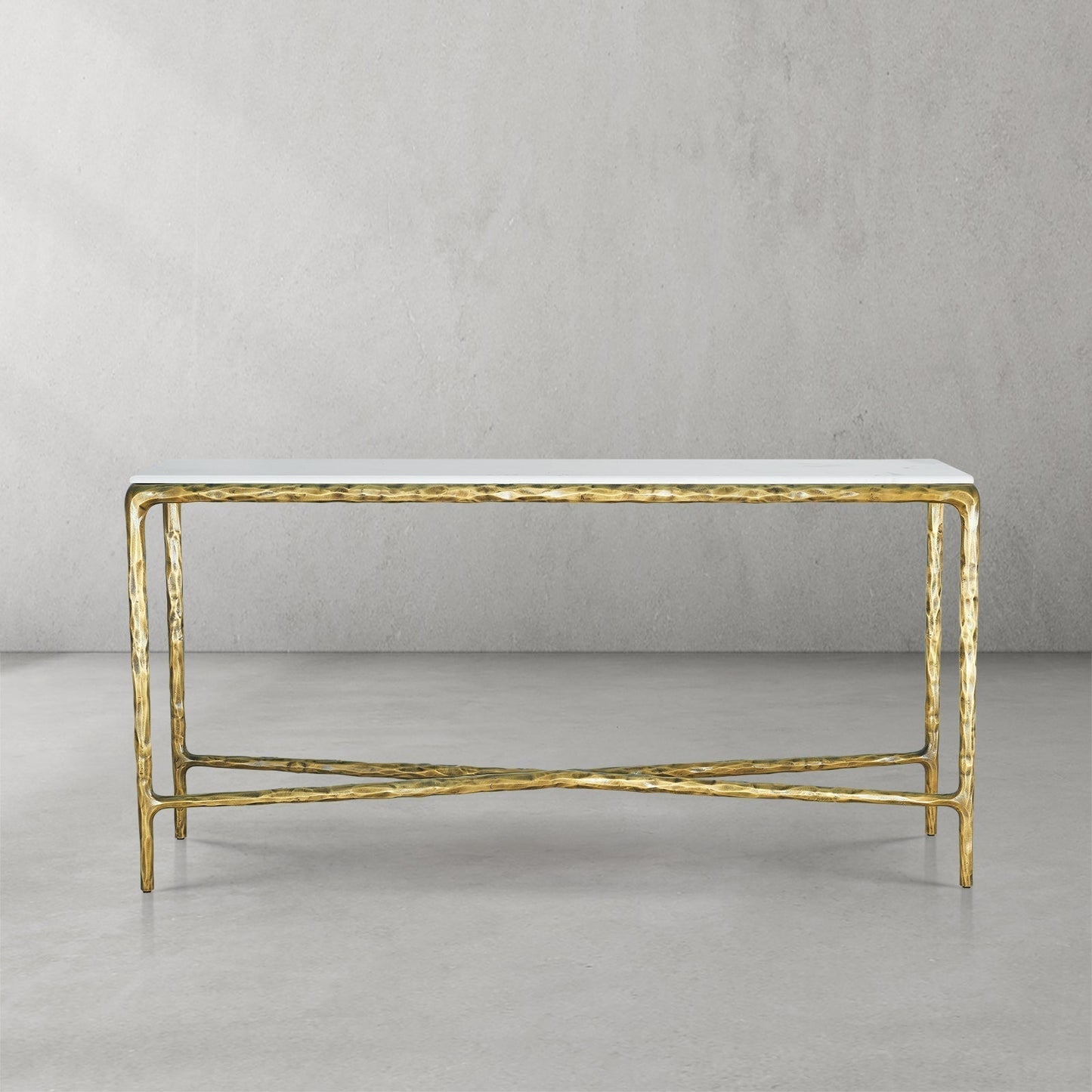 Hand Forged Metal Rectangle Marble Console Table 60" 72"