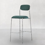 Hand Forged Metal Green Fabric Bar Stool