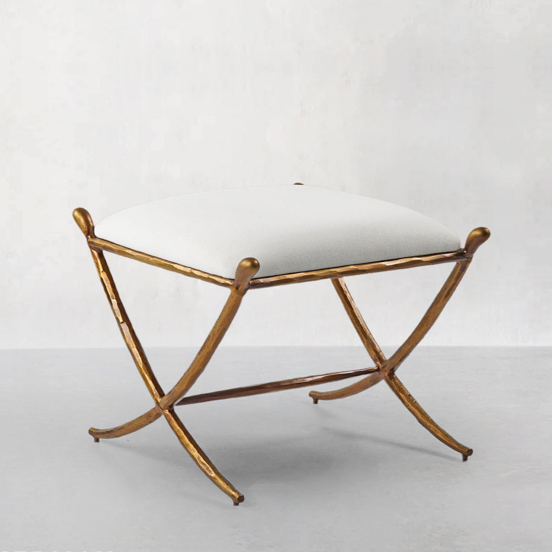 Hand Forged Metal Horn Fabric Base Stool