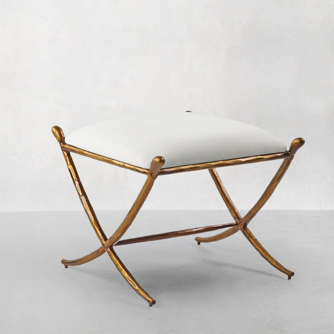 Hand Forged Metal Horn Fabric Base Stool