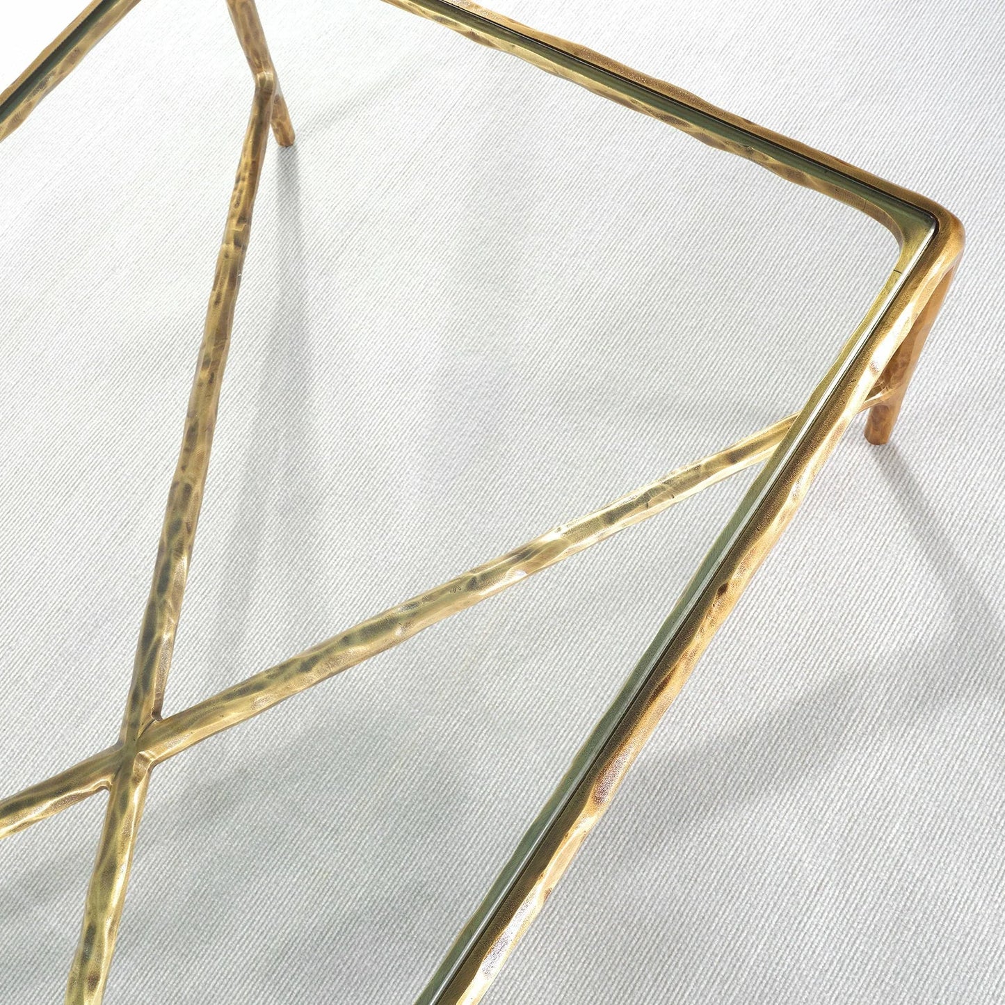 Hand-Forged Metal Rectangle Glass Coffee Table