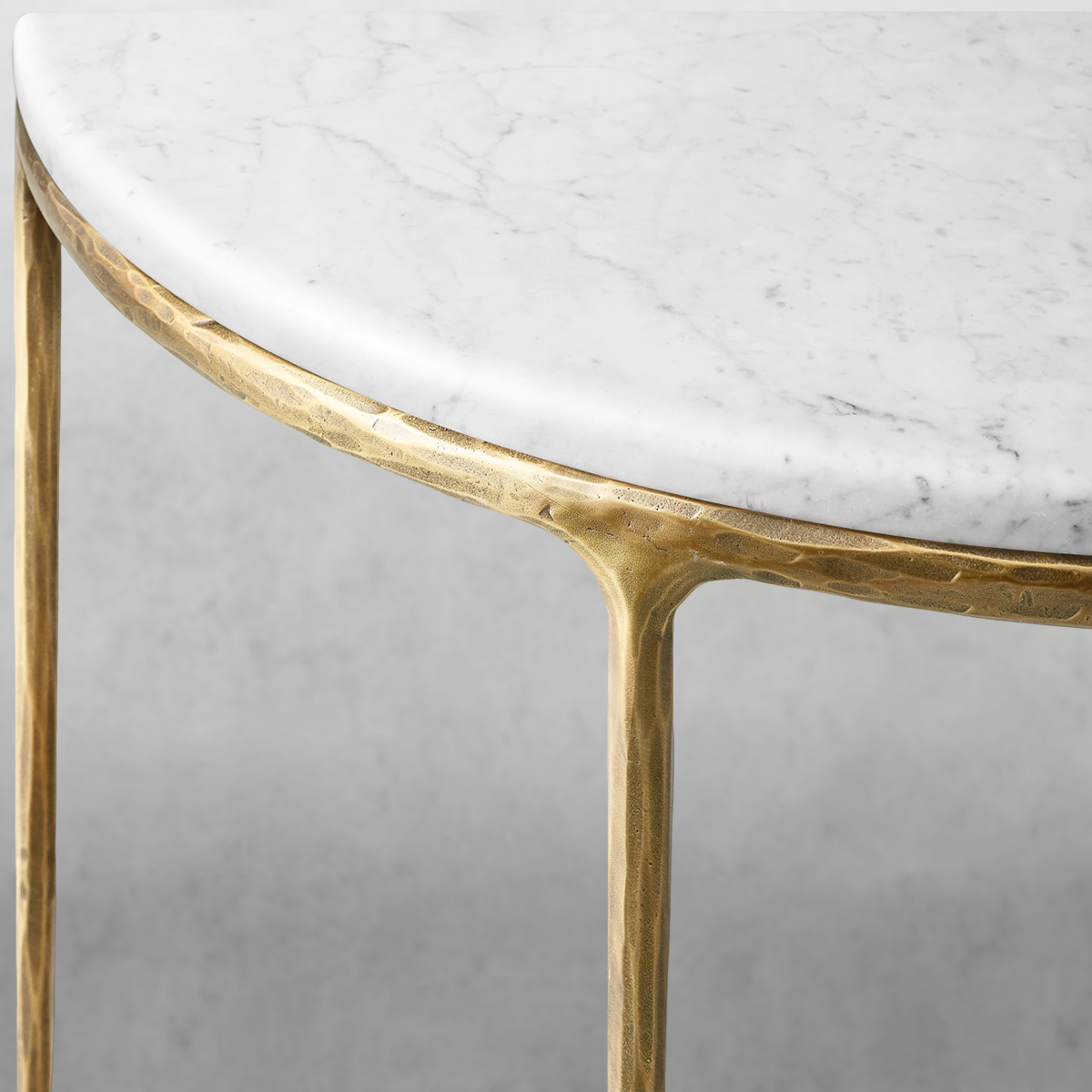 Hand Forged Metal Semi-Circle Marble Console Table