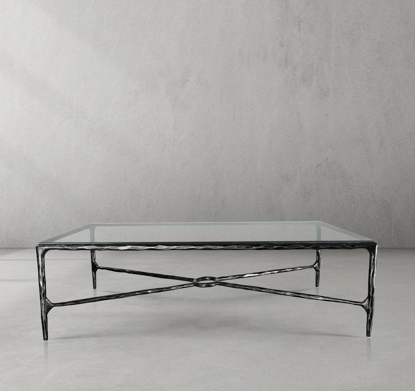 Hand-Forged Metal Rectangle Glass Coffee Table