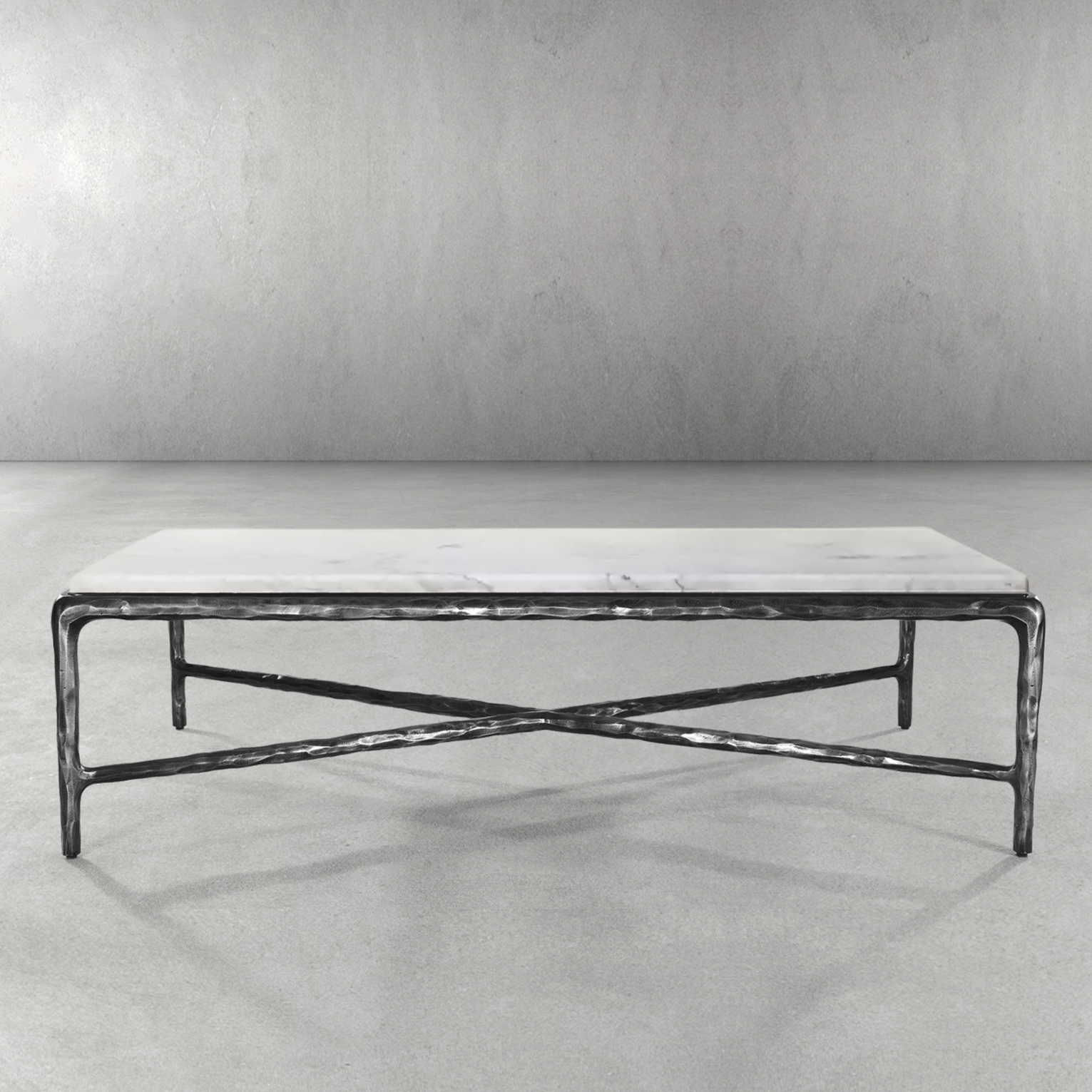 Hand Forged Metal Rectangle Marble Coffee Table