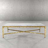 Hand Forged Metal Rectangle Marble Coffee Table