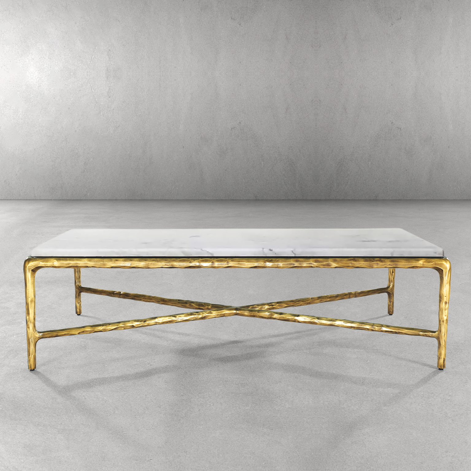 Hand Forged Metal Rectangle Marble Coffee Table