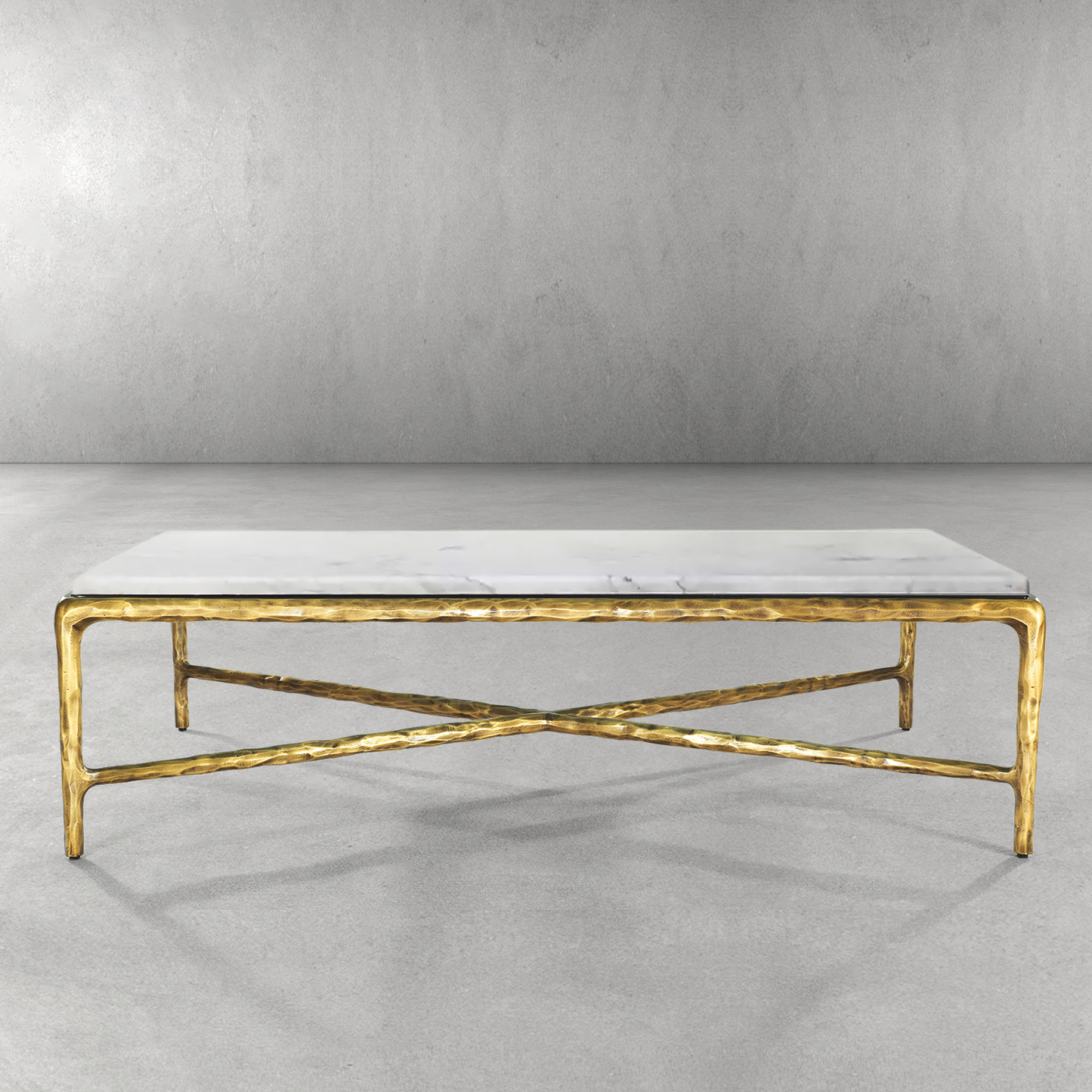 Hand Forged Metal Rectangle Marble Coffee Table