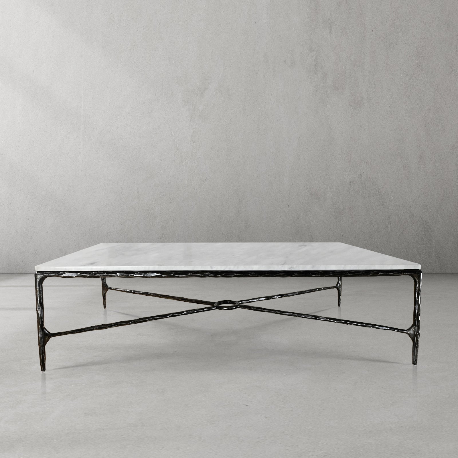 Hand Forged Metal Rectangle Marble Coffee Table