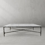 Hand Forged Metal Rectangle Marble Coffee Table