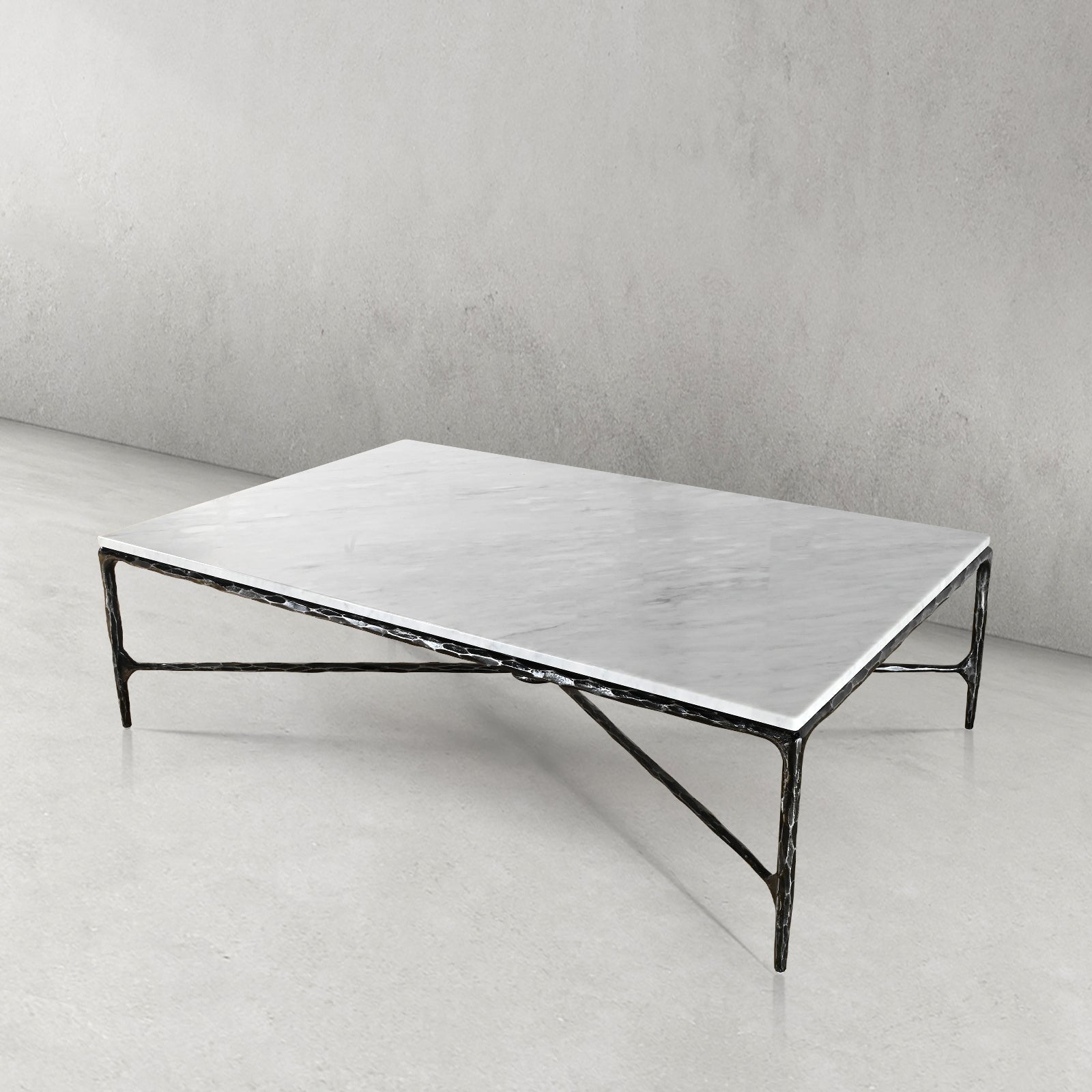 Hand Forged Metal Rectangle Marble Coffee Table