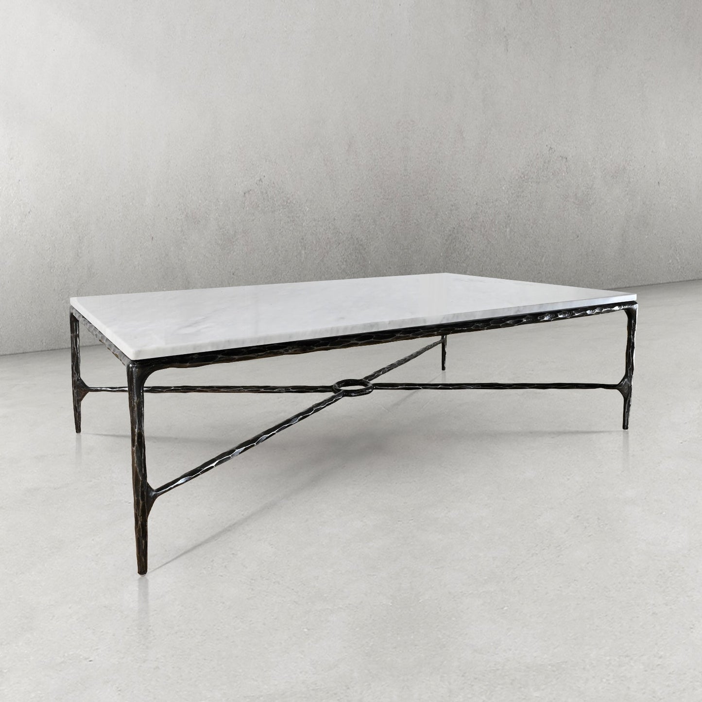 Hand Forged Metal Rectangle Marble Coffee Table