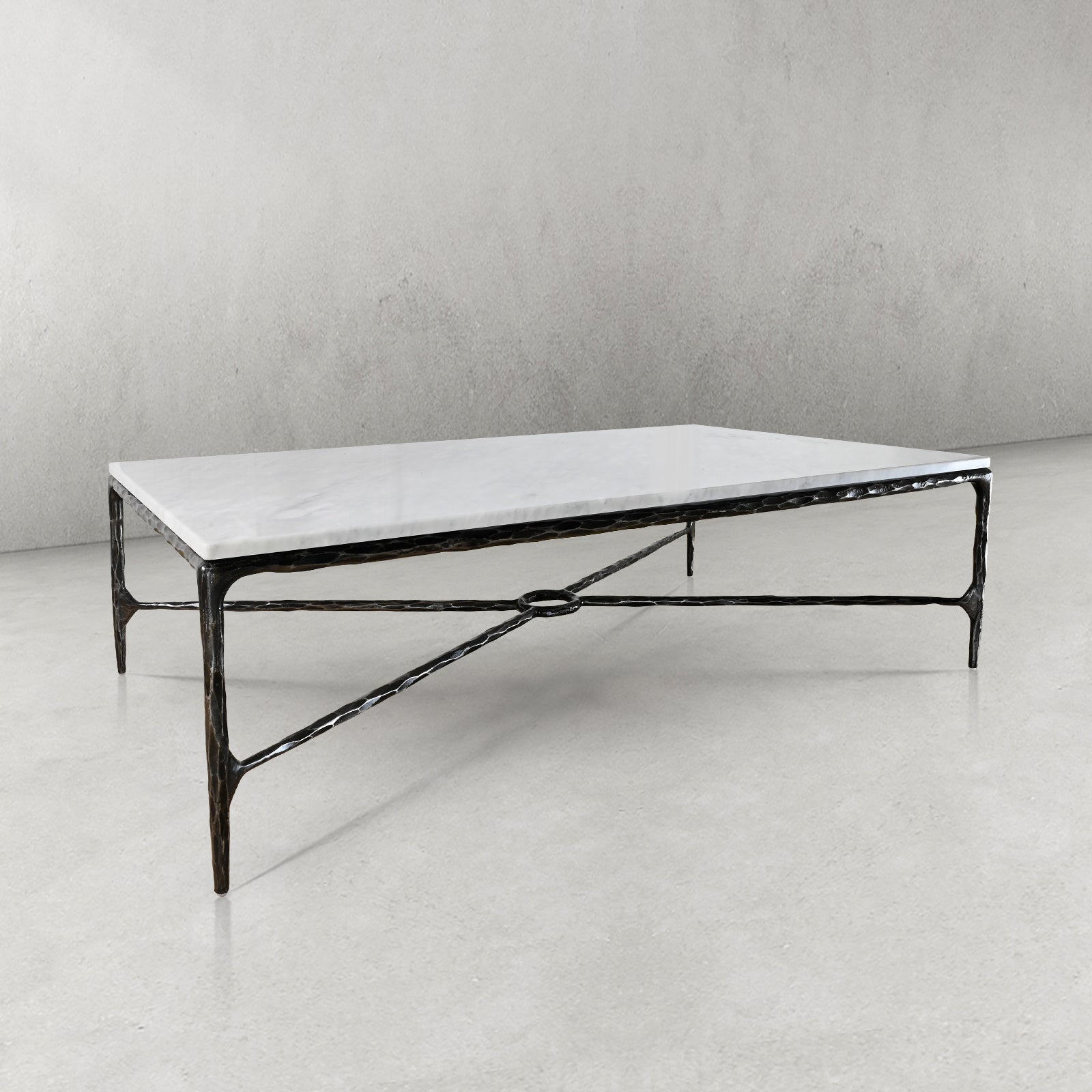 Hand Forged Metal Rectangle Marble Coffee Table