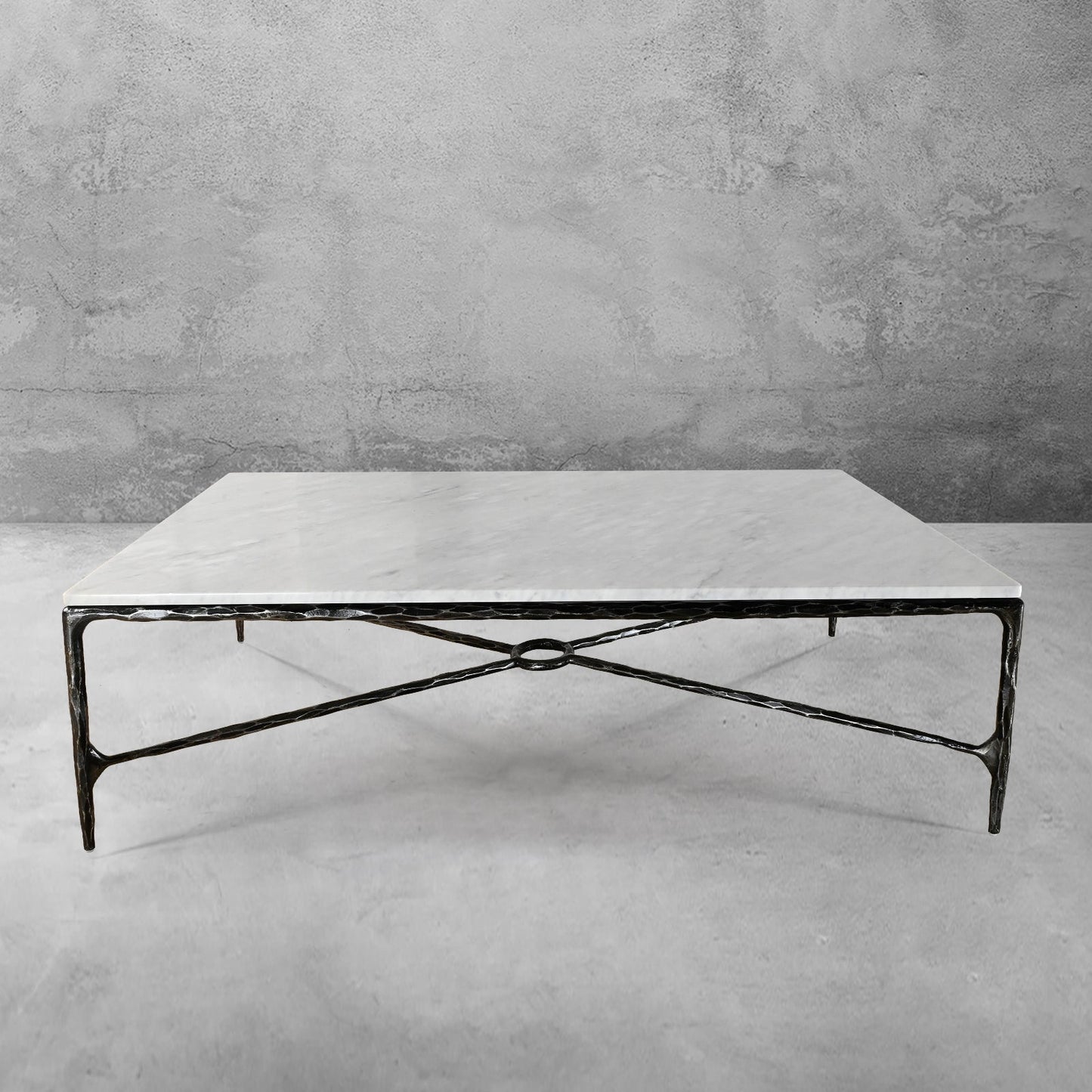 Hand Forged Metal Rectangle Marble Coffee Table