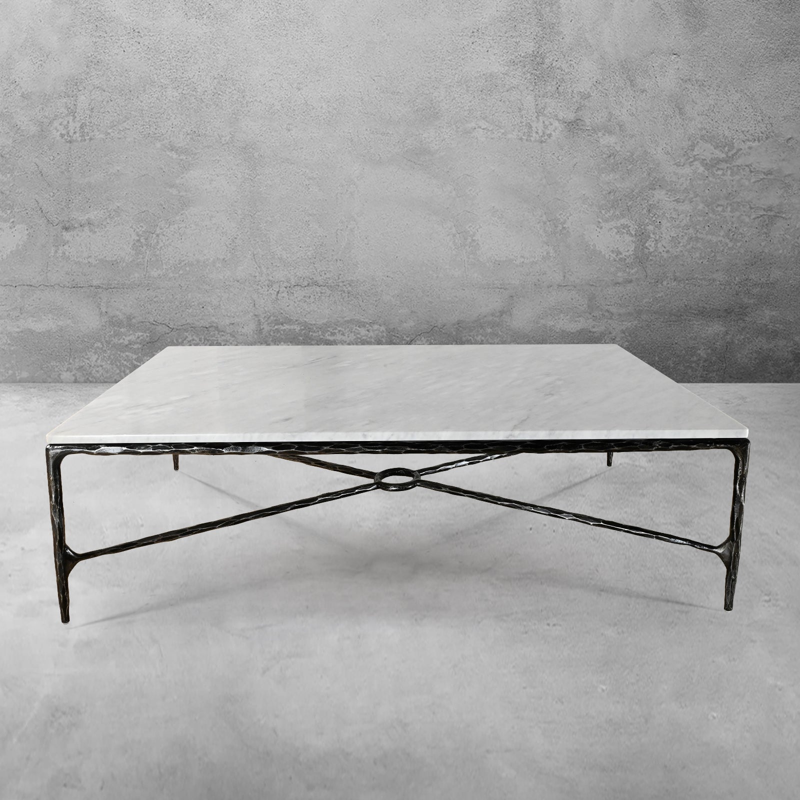 Hand Forged Metal Rectangle Marble Coffee Table