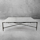 Hand Forged Metal Rectangle Marble Coffee Table