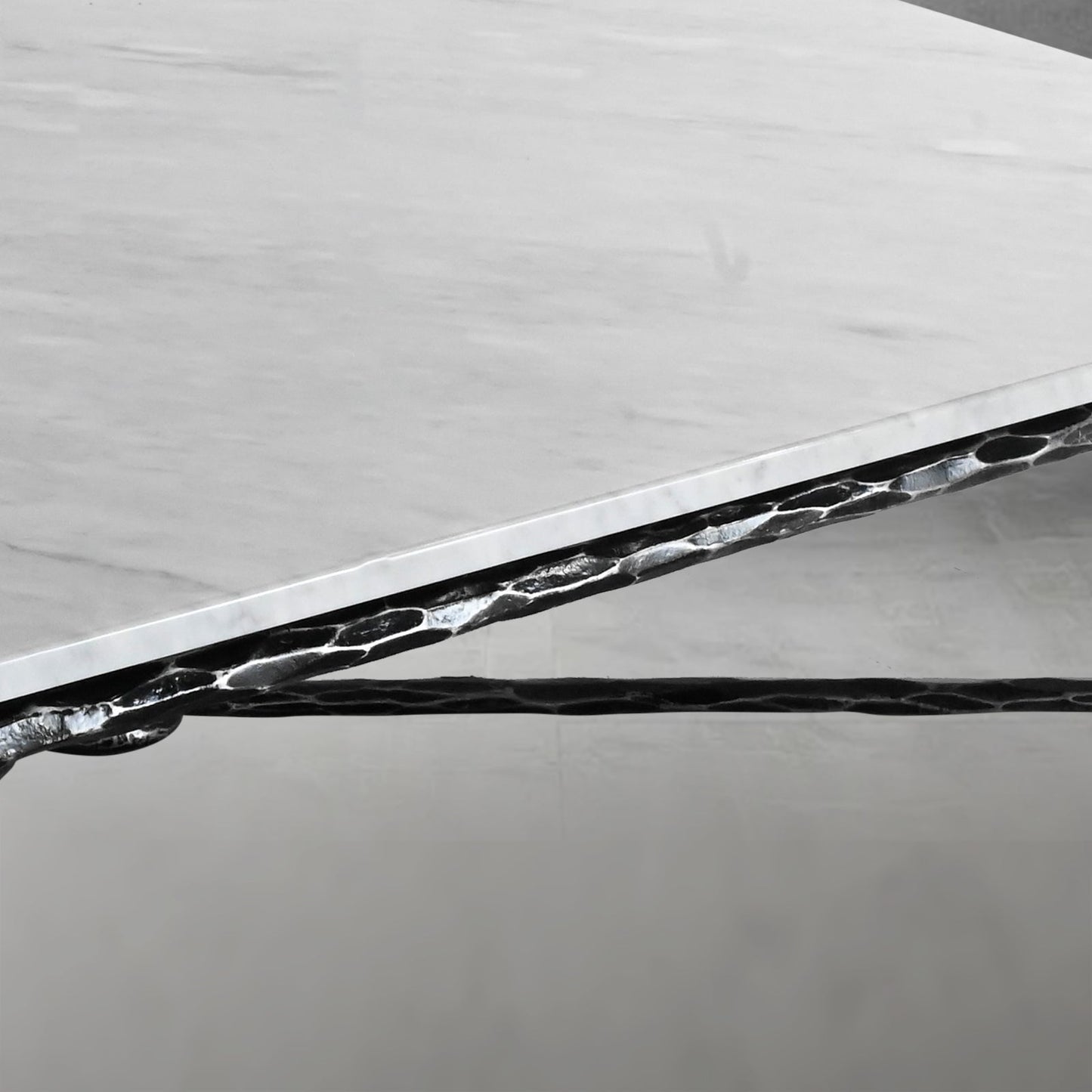 Hand Forged Metal Rectangle Marble Coffee Table