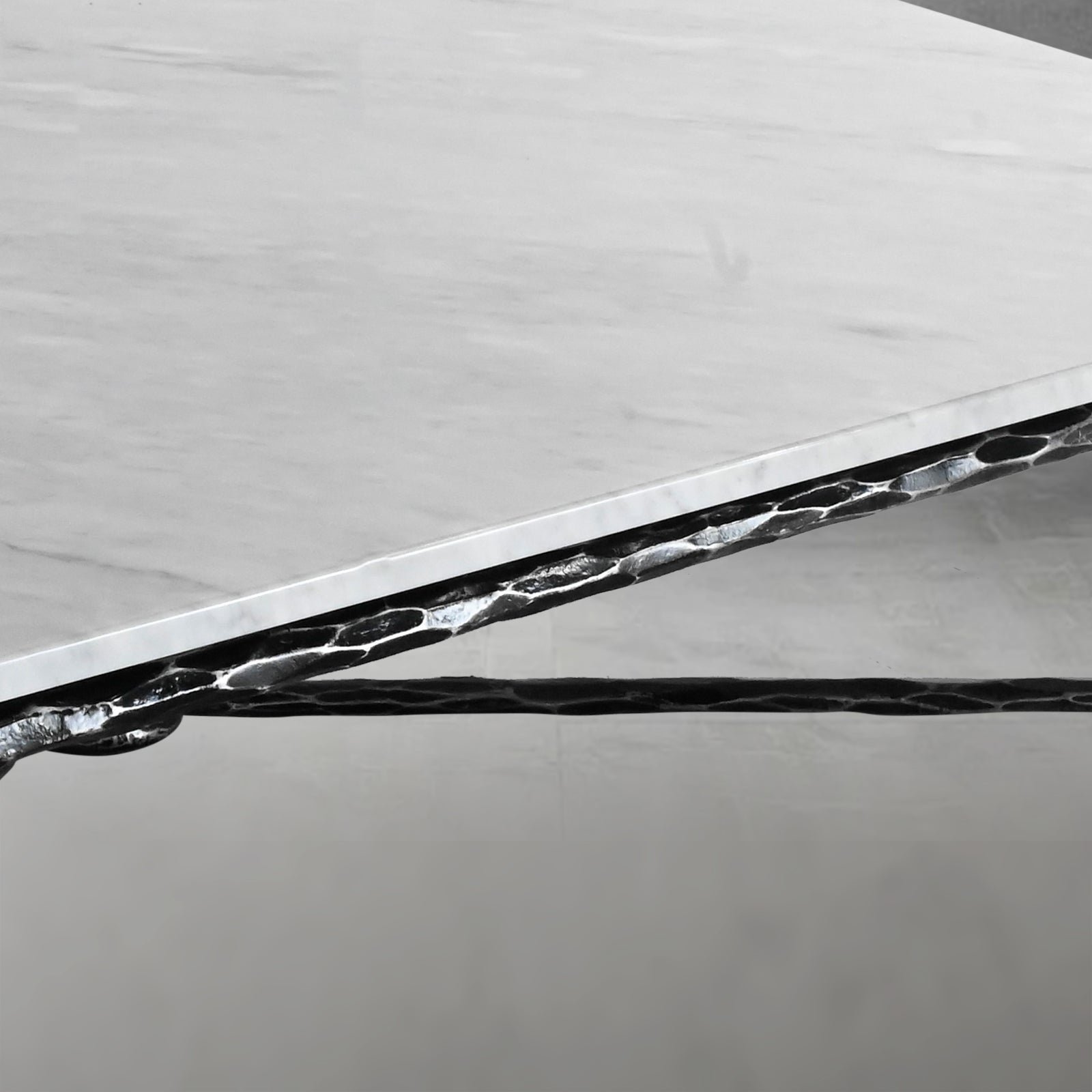 Hand Forged Metal Rectangle Marble Coffee Table