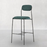 Hand Forged Metal Green Fabric Bar Stool