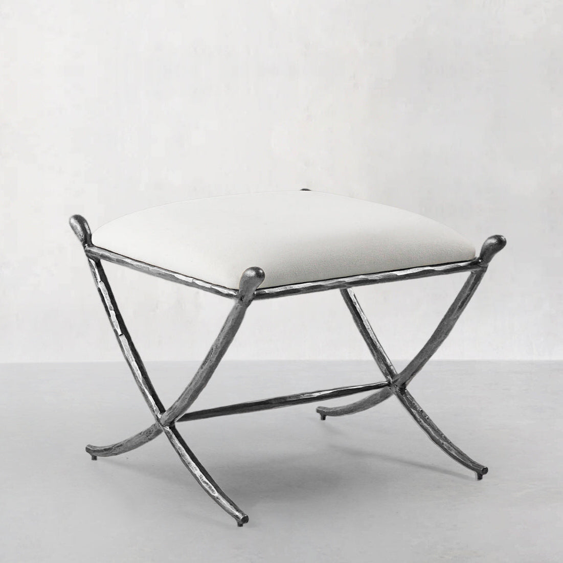 Hand Forged Metal Horn Fabric Base Stool
