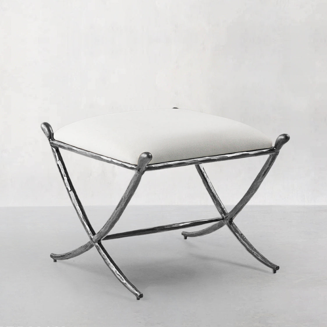 Hand Forged Metal Horn Fabric Base Stool