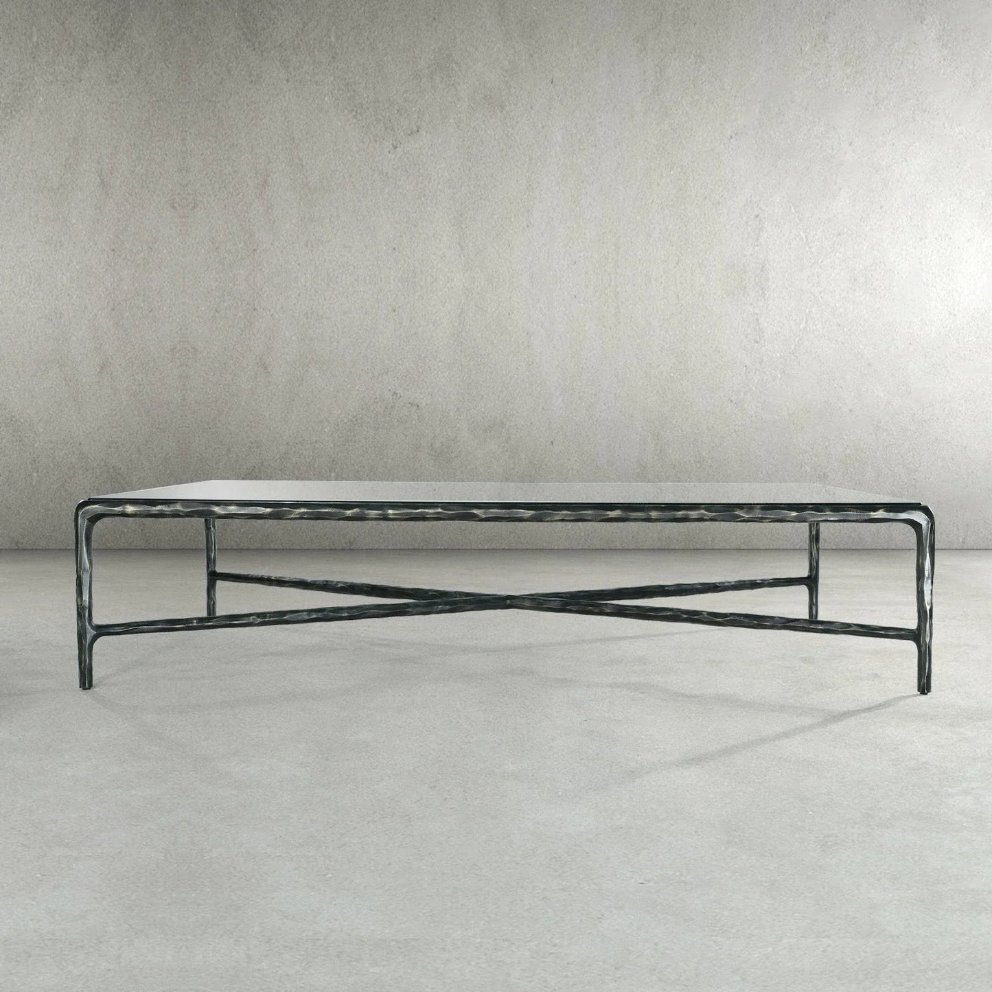 Hand-Forged Metal Rectangle Glass Coffee Table