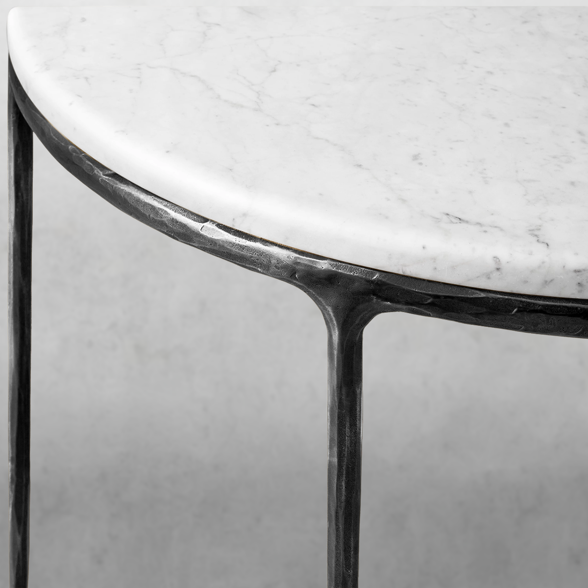 Hand Forged Metal Semi-Circle Marble Console Table
