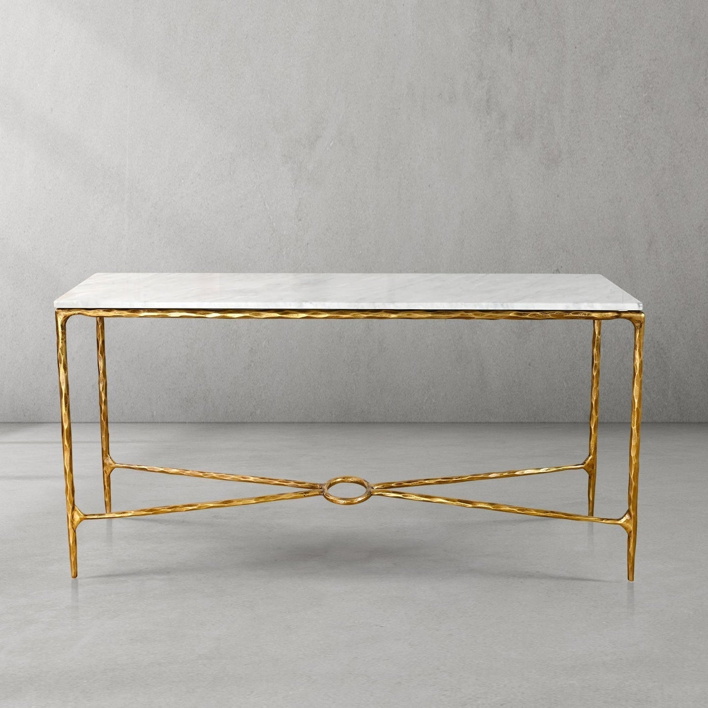 Hand Forged Metal Rectangle Marble Console Table 60" 72"