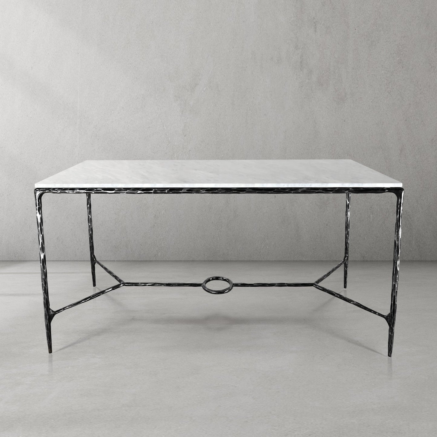 Hand Forged Metal Rectangle Marble Desk