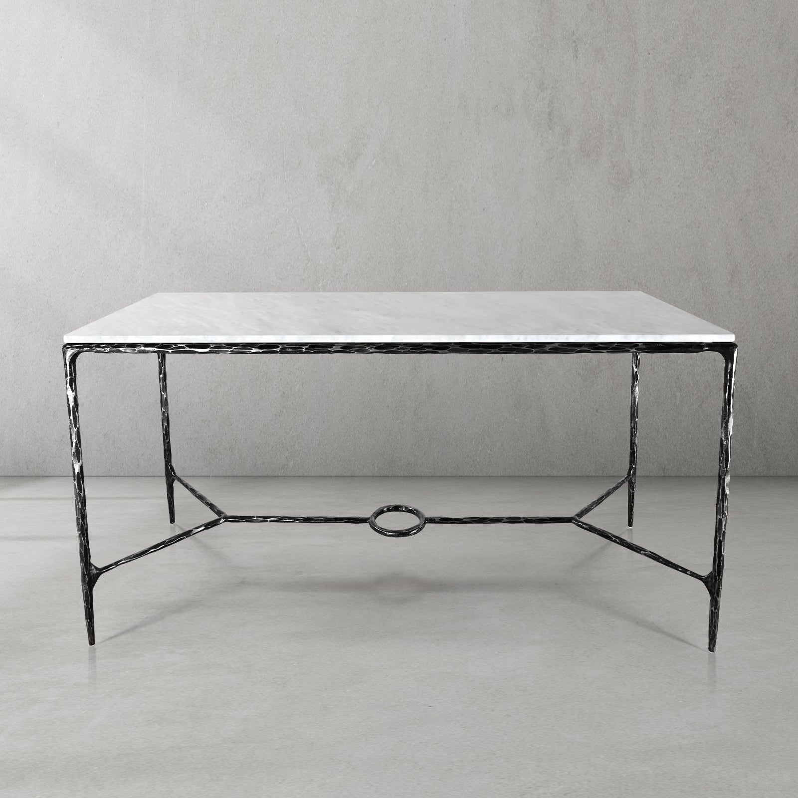 Hand Forged Metal Rectangle Marble Desk