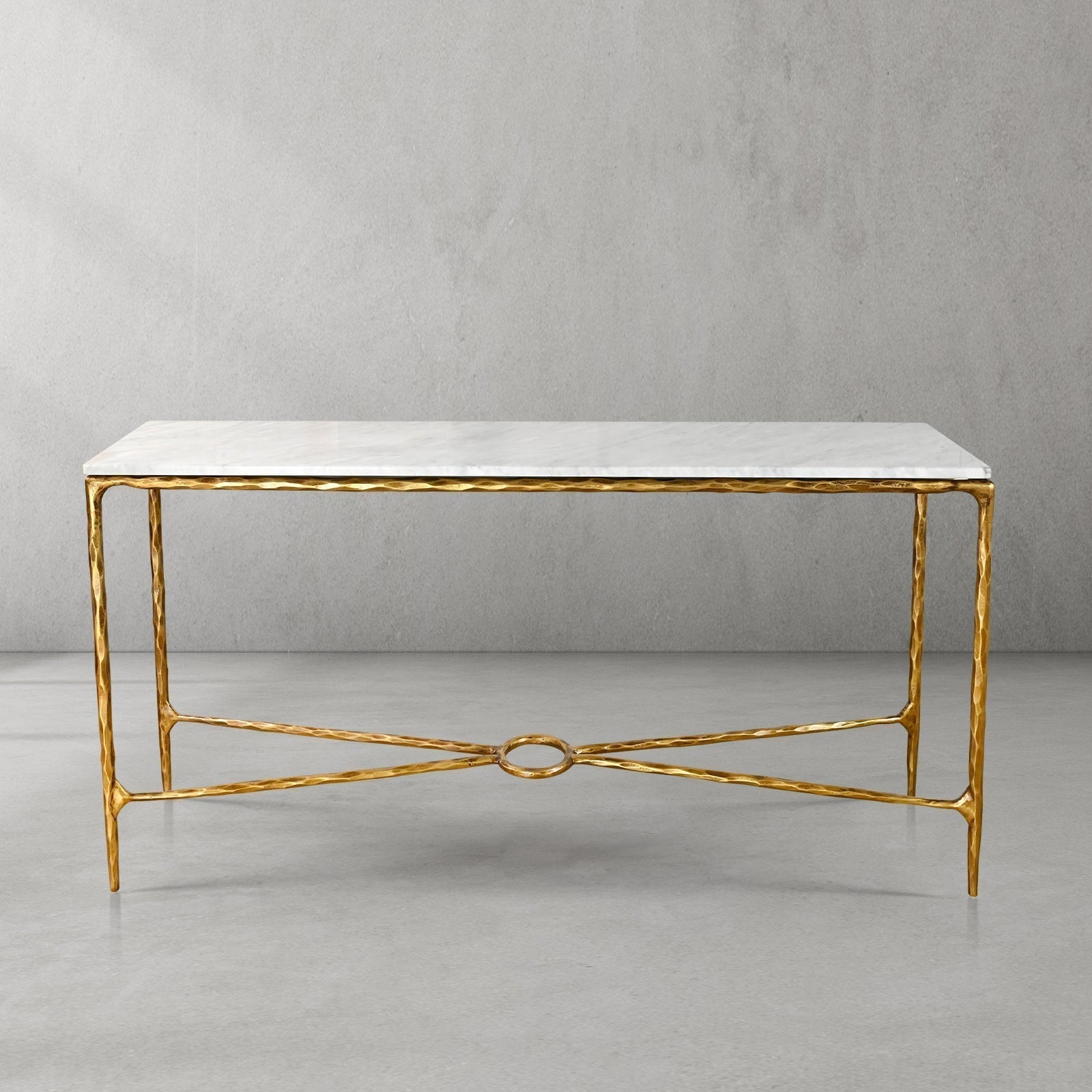 Hand Forged Metal Rectangle Marble Console Table 60" 72"