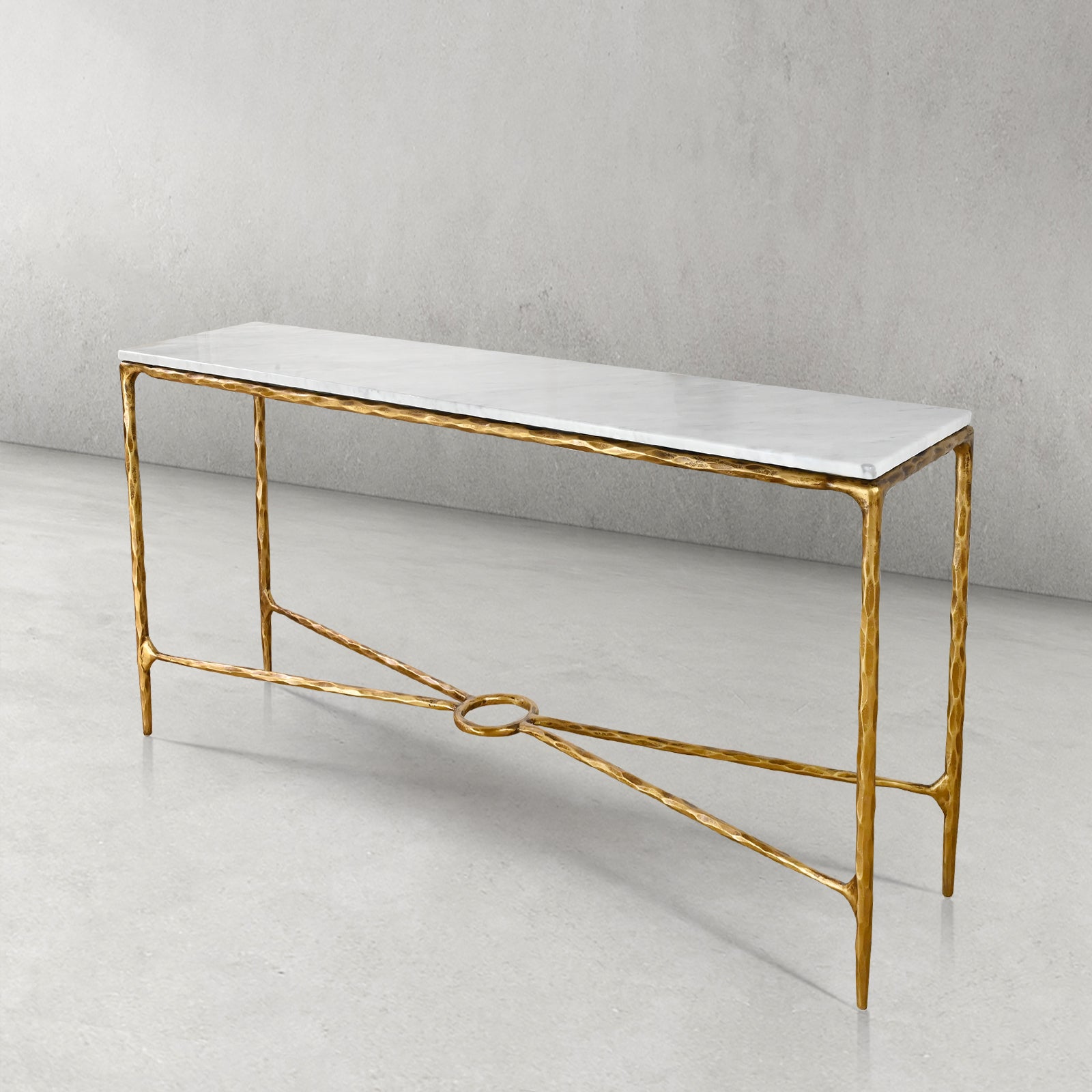 Hand Forged Metal Rectangle Marble Console Table 60" 72"