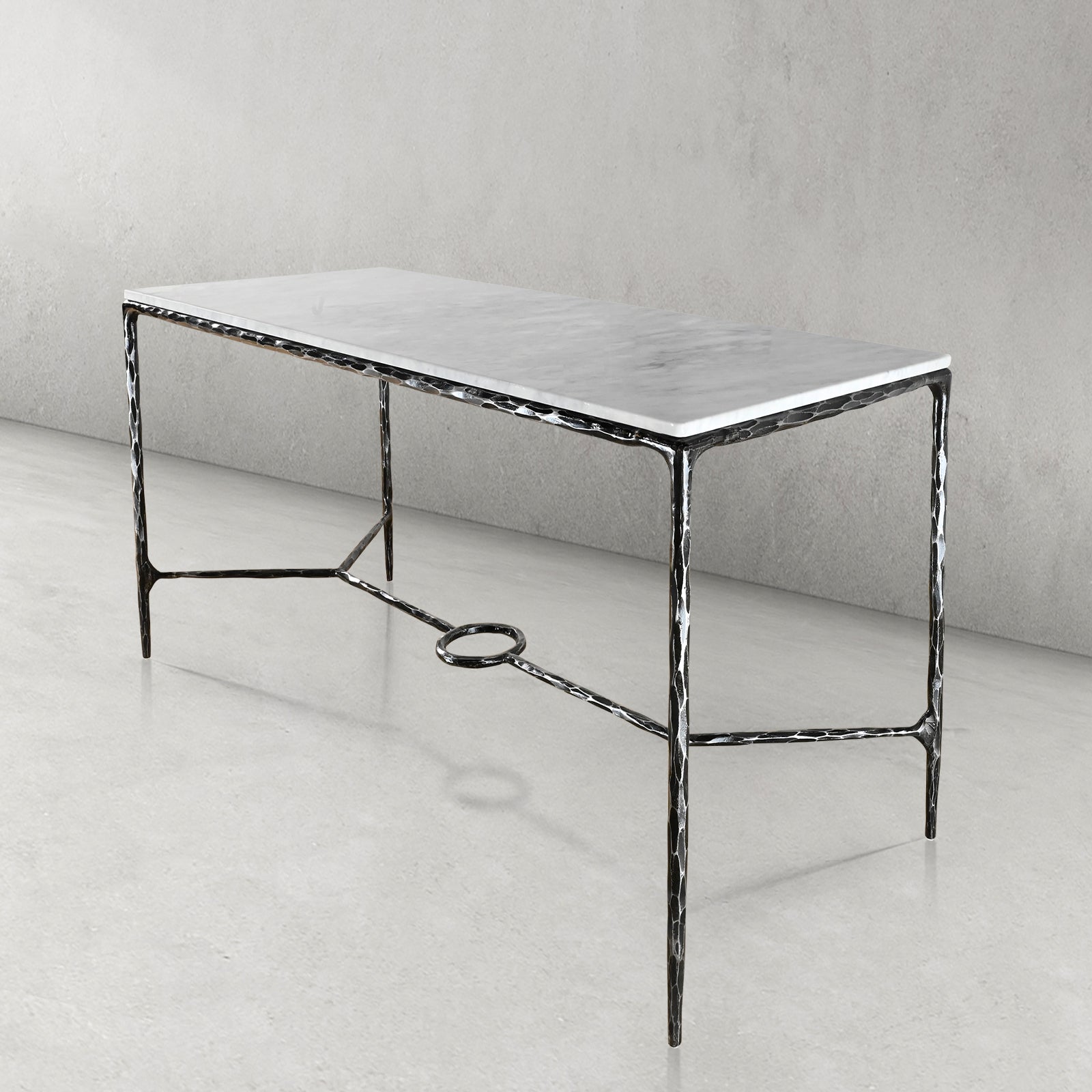 Hand Forged Metal Rectangle Marble Desk