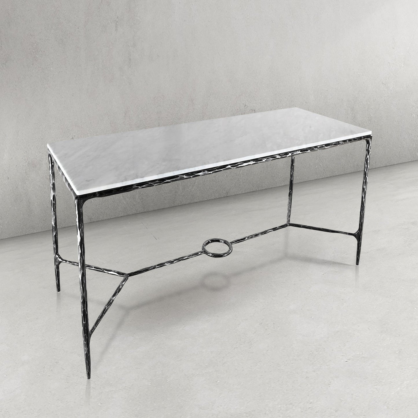 Hand Forged Metal Rectangle Marble Desk