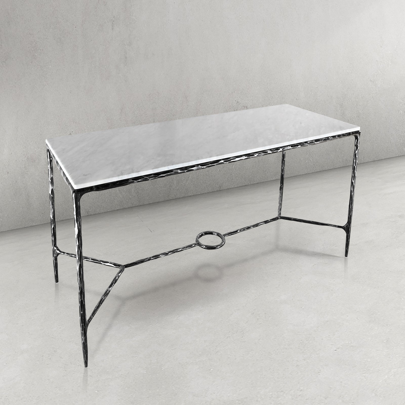 Hand Forged Metal Rectangle Marble Desk