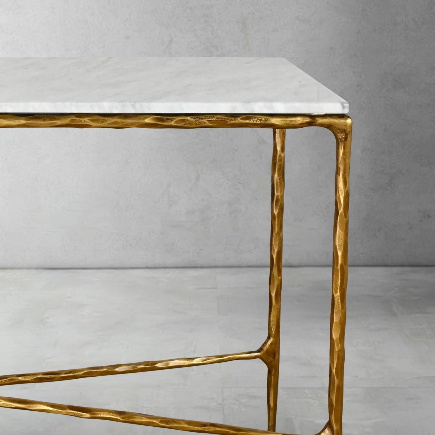Hand Forged Metal Rectangle Marble Console Table 60" 72"