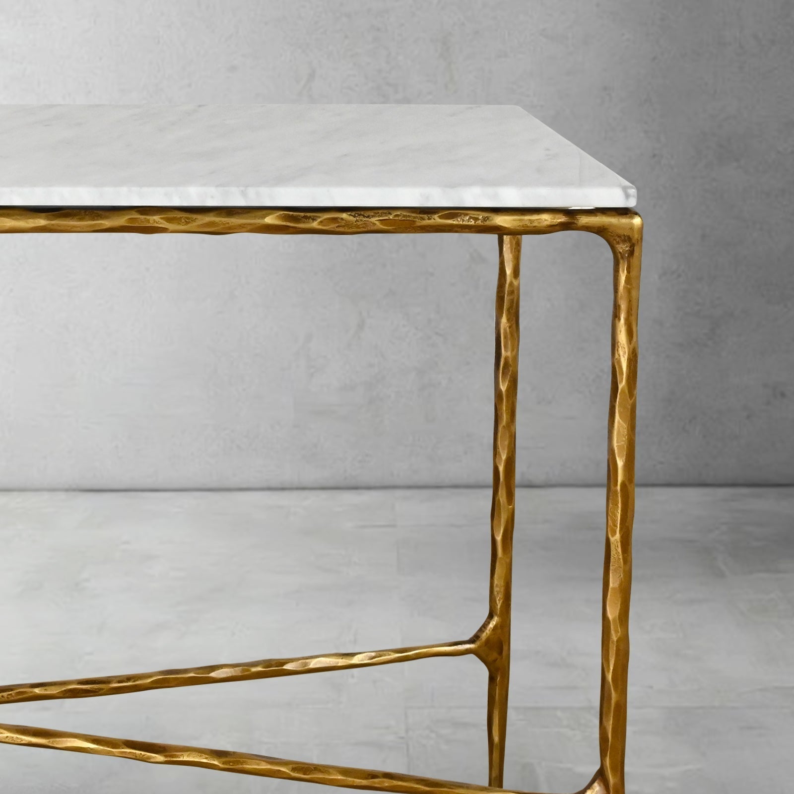 Hand Forged Metal Rectangle Marble Console Table 60" 72"