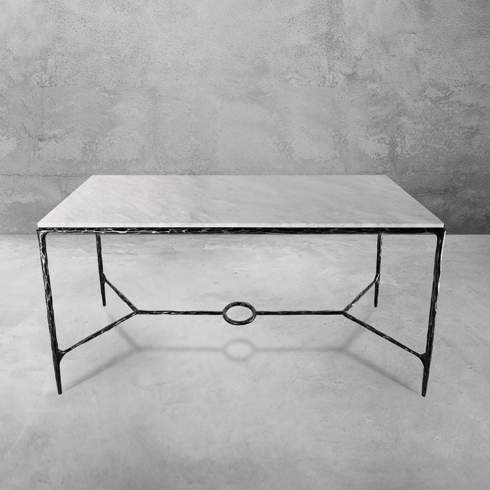 Hand Forged Metal Rectangle Marble Desk