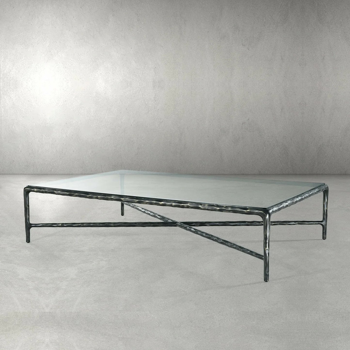Hand-Forged Metal Rectangle Glass Coffee Table